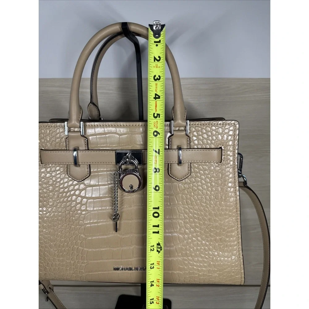 MICHAEL KORS HAMILTON MEDIUM‎ SATCHEL SHOULDER CROSSBODY BAG ALLIGATOR BEIGE